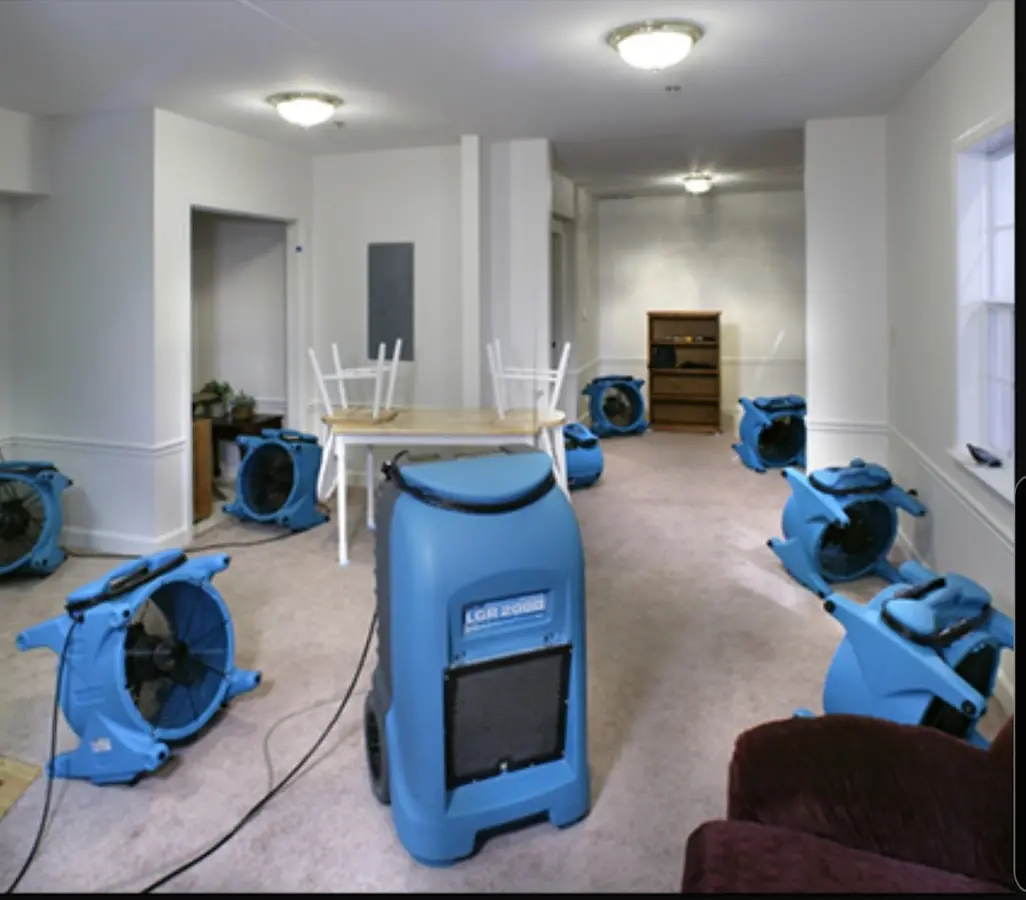 Air movers and dehumidifier setup for Water Extraction & Removal in Ozark